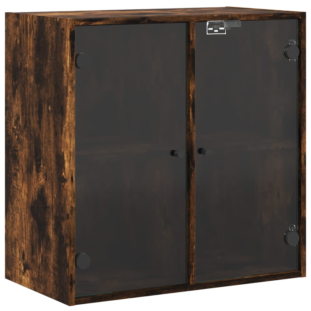 Wall Cabinet with Glass Doors Smoked Oak 68x37x68.5 cm