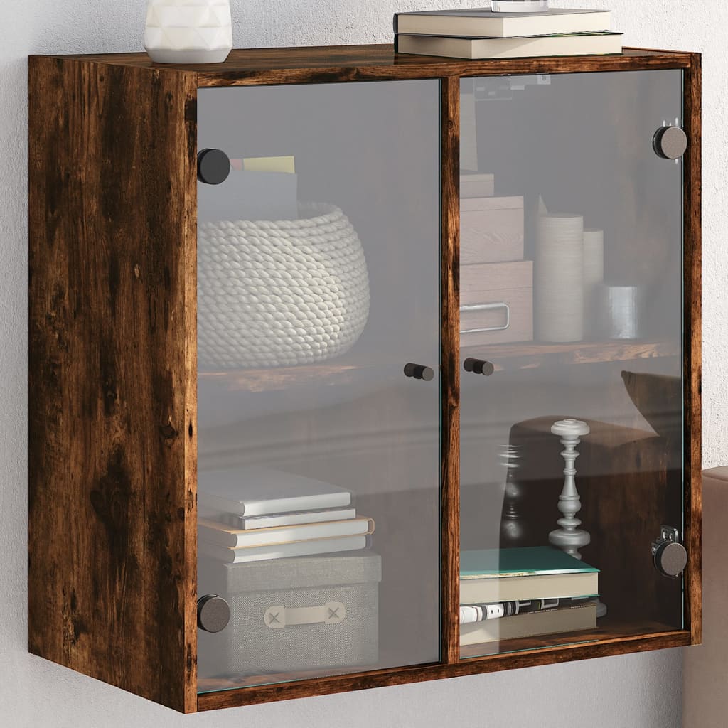 Wall Cabinet with Glass Doors Smoked Oak 68x37x68.5 cm