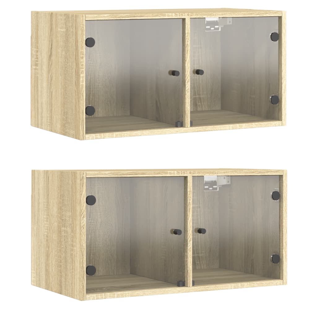 Wall Cabinets with Glass Doors 2 pcs Sonoma Oak 68.5x37x35 cm
