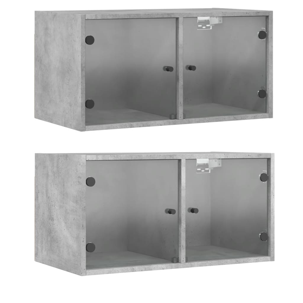 Wall Cabinets with Glass Doors 2 pcs Concrete Grey 68.5x37x35 cm
