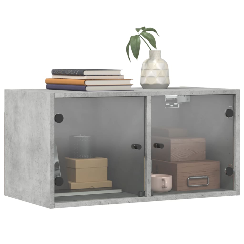 Wall Cabinets with Glass Doors 2 pcs Concrete Grey 68.5x37x35 cm