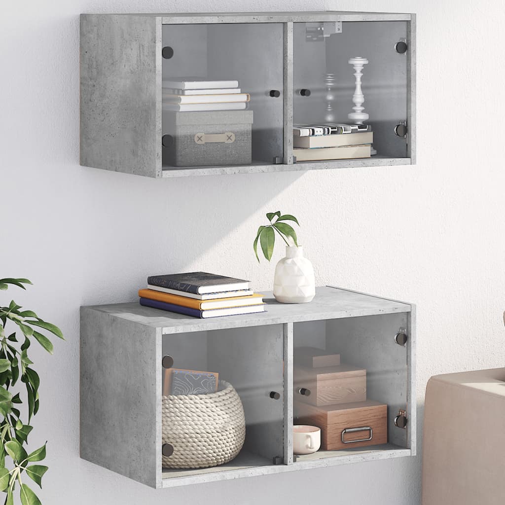 Wall Cabinets with Glass Doors 2 pcs Concrete Grey 68.5x37x35 cm