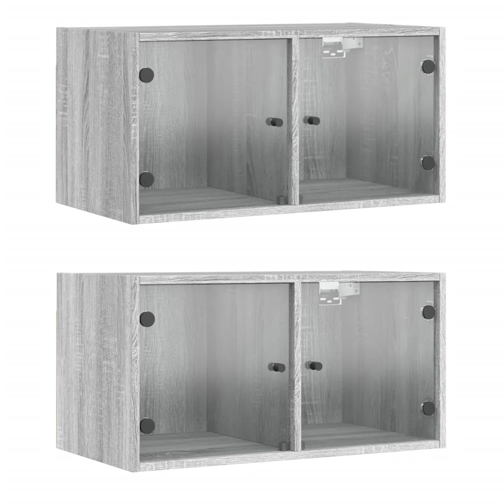 Wall Cabinets with Glass Doors 2 pcs Grey Sonoma 68.5x37x35 cm