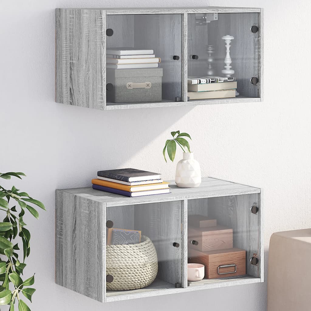 Wall Cabinets with Glass Doors 2 pcs Grey Sonoma 68.5x37x35 cm