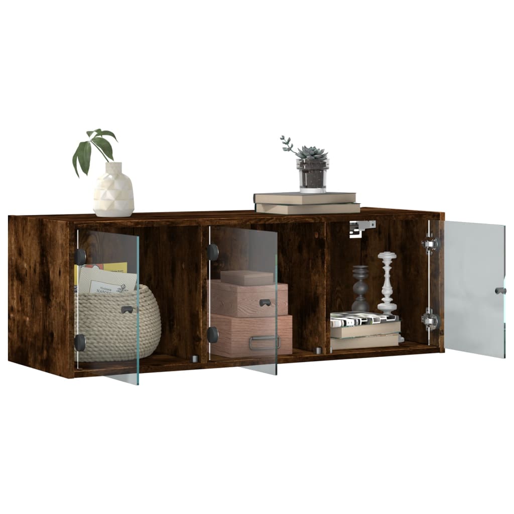 Wall Cabinet with Glass Doors Smoked Oak 102x37x35 cm