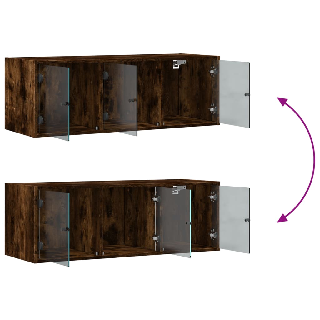 Wall Cabinet with Glass Doors Smoked Oak 102x37x35 cm