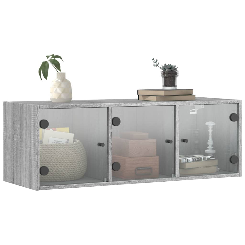 Wall Cabinet with Glass Doors Grey Sonoma 102x37x35 cm