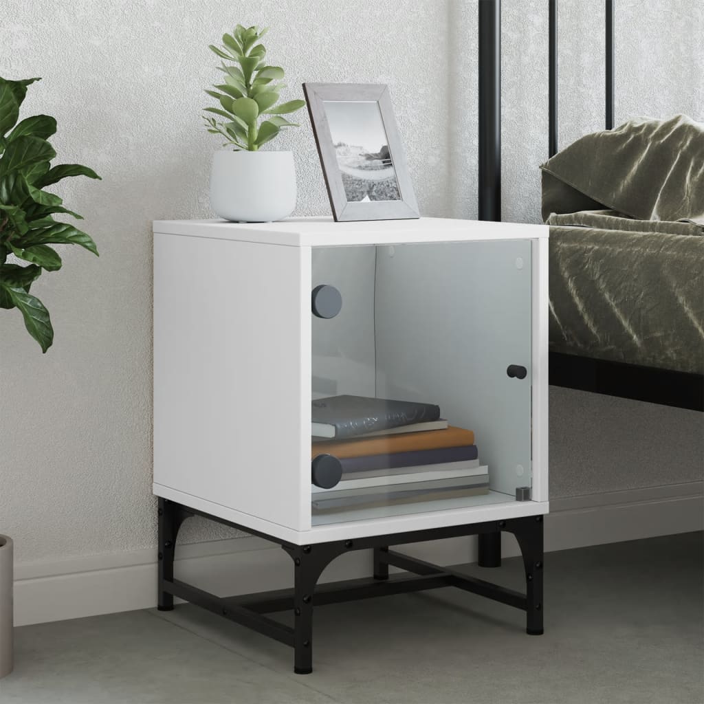 Bedside Cabinet with Glass Door White 35x37x50 cm