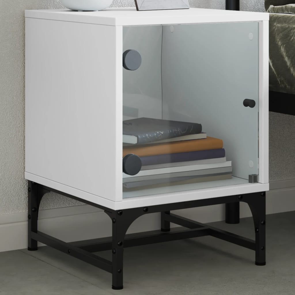 Bedside Cabinet with Glass Door White 35x37x50 cm