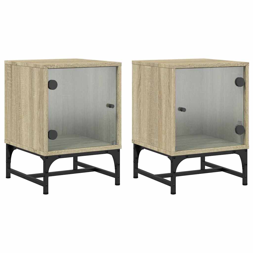 Bedside Cabinets with Glass Doors 2 pcs Sonoma Oak 35x37x50 cm