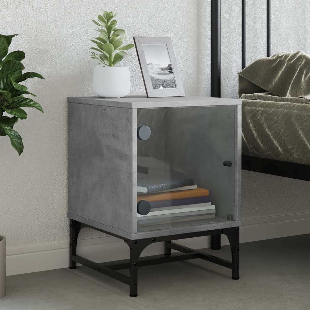 Bedside Cabinet with Glass Door Concrete Grey 35x37x50 cm