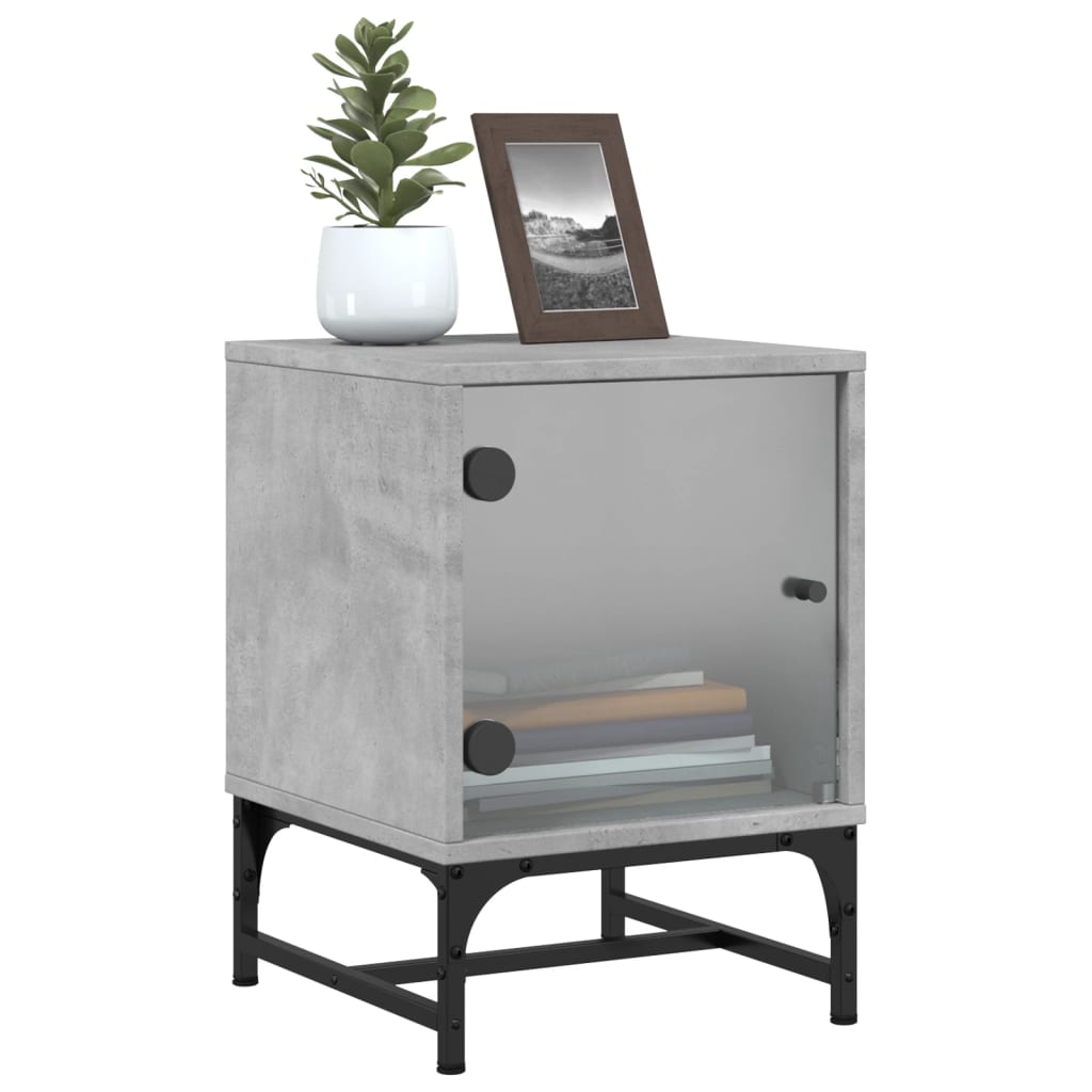 Bedside Cabinet with Glass Door Concrete Grey 35x37x50 cm