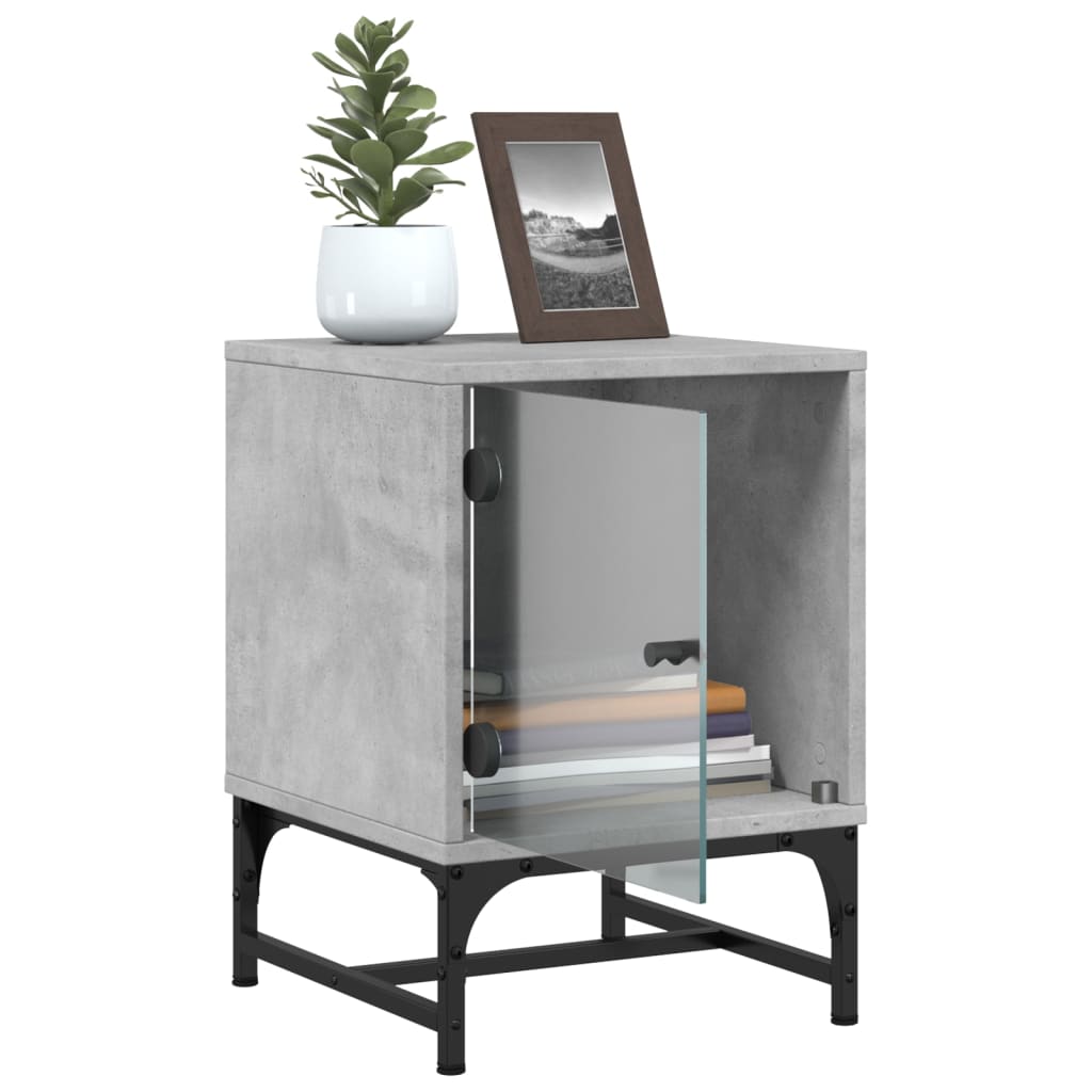 Bedside Cabinet with Glass Door Concrete Grey 35x37x50 cm