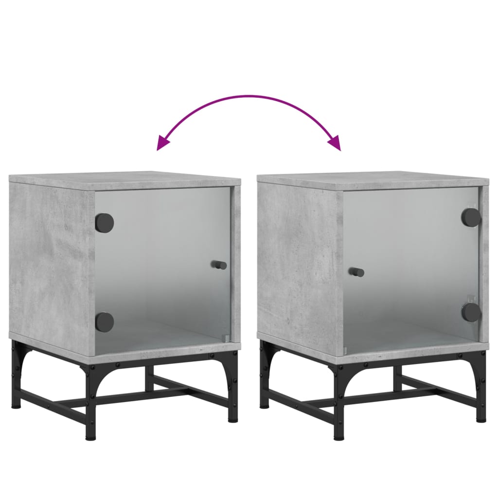 Bedside Cabinet with Glass Door Concrete Grey 35x37x50 cm