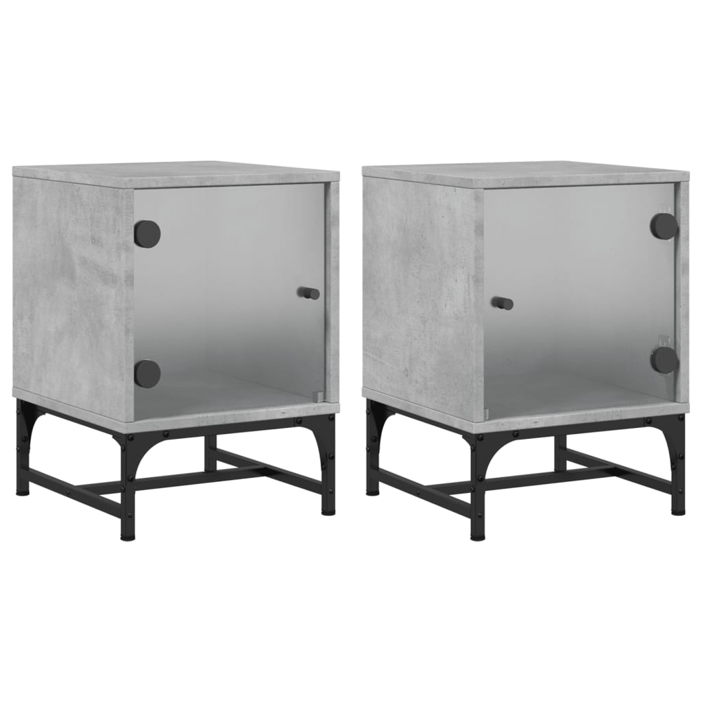 Bedside Cabinets with Glass Doors 2 pcs Concrete Grey 35x37x50 cm