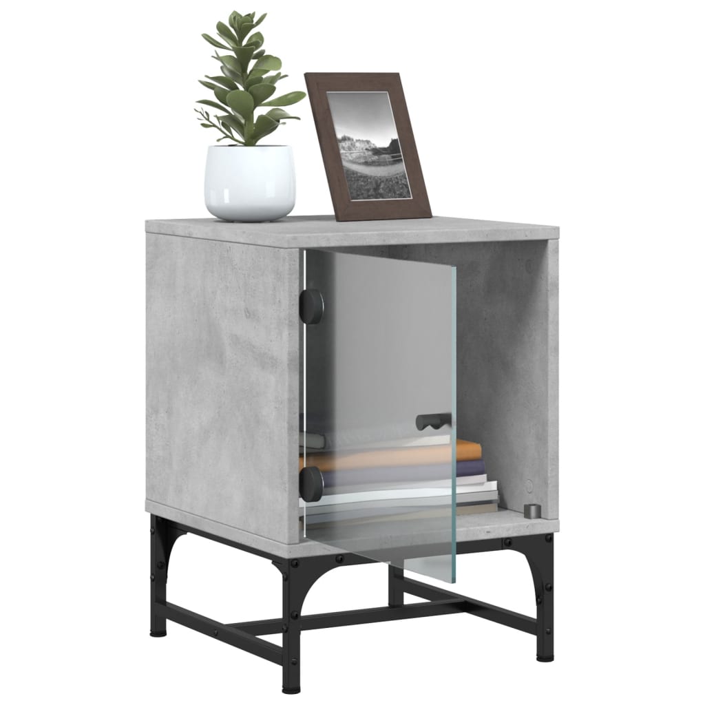 Bedside Cabinets with Glass Doors 2 pcs Concrete Grey 35x37x50 cm