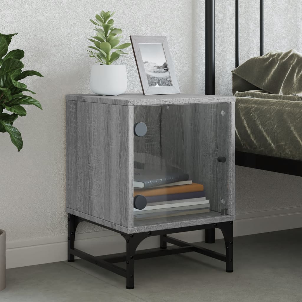 Bedside Cabinet with Glass Door Grey Sonoma 35x37x50 cm