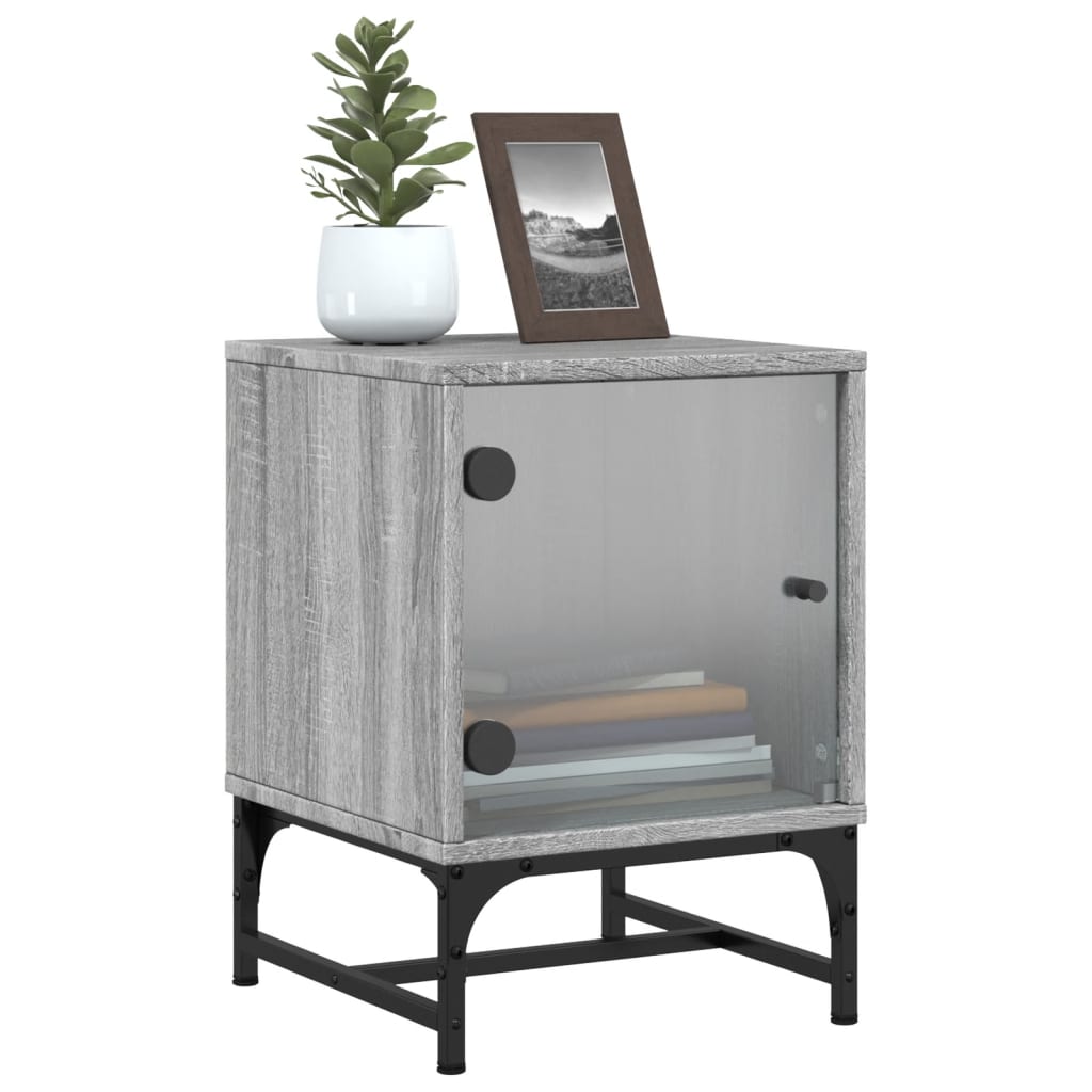 Bedside Cabinet with Glass Door Grey Sonoma 35x37x50 cm