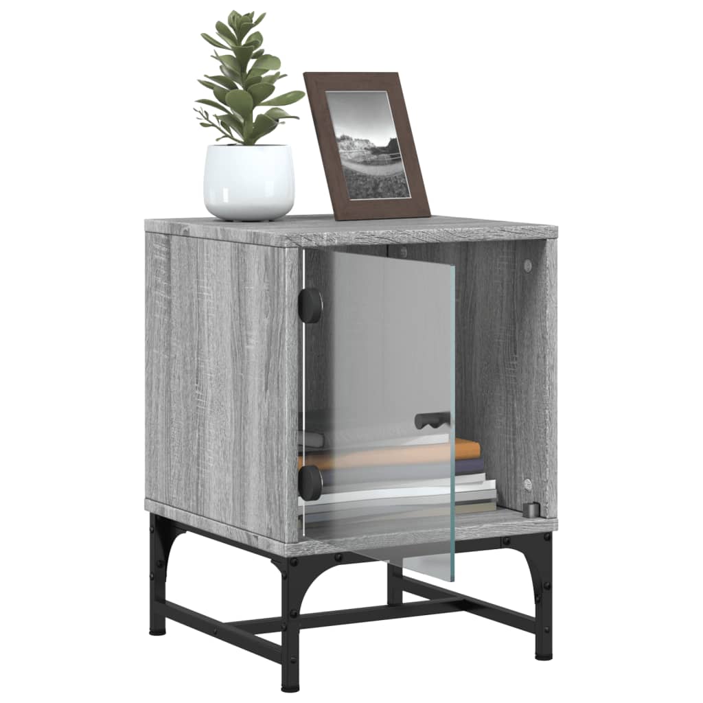 Bedside Cabinet with Glass Door Grey Sonoma 35x37x50 cm
