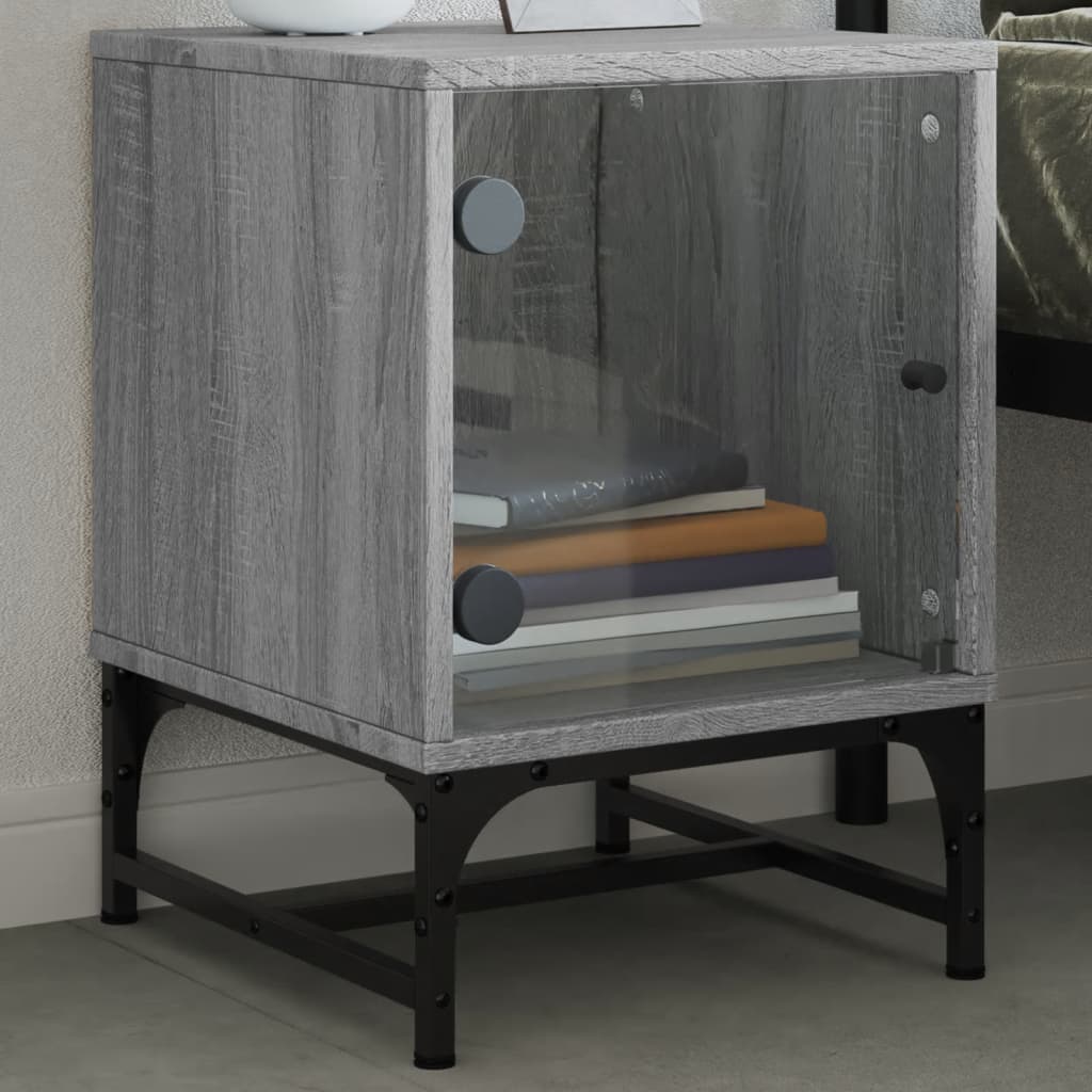 Bedside Cabinet with Glass Door Grey Sonoma 35x37x50 cm