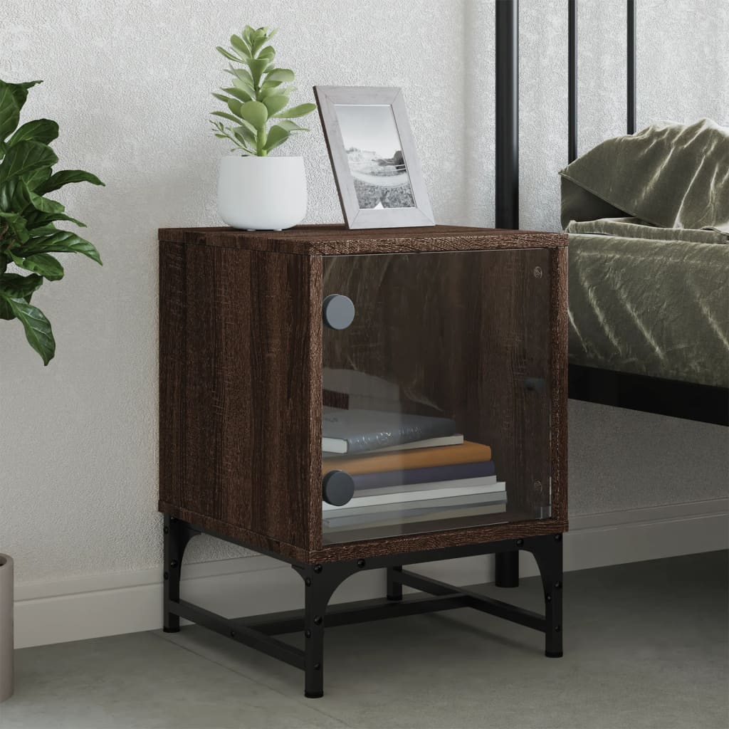 Bedside Cabinet with Glass Door Brown Oak 35x37x50 cm