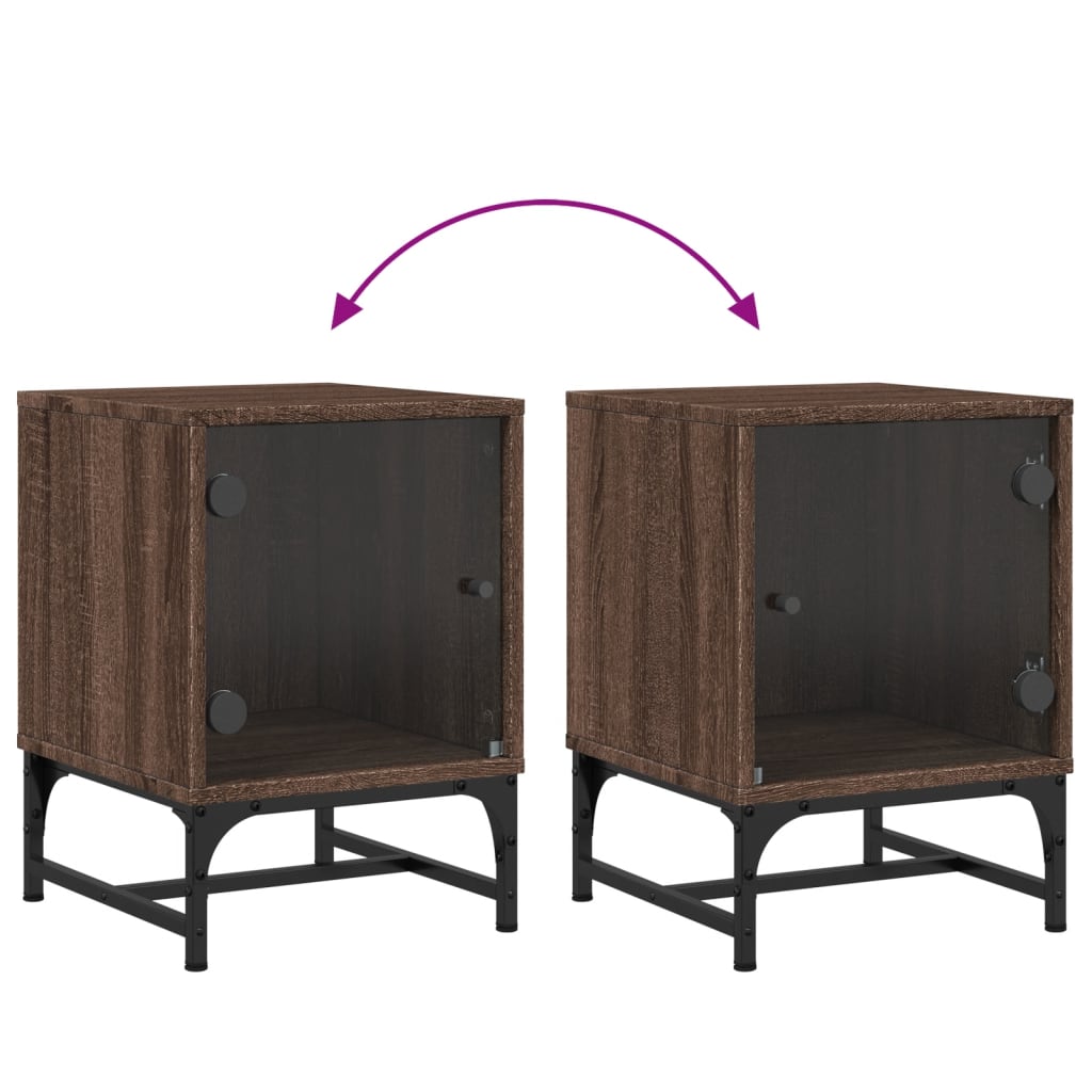 Bedside Cabinet with Glass Door Brown Oak 35x37x50 cm