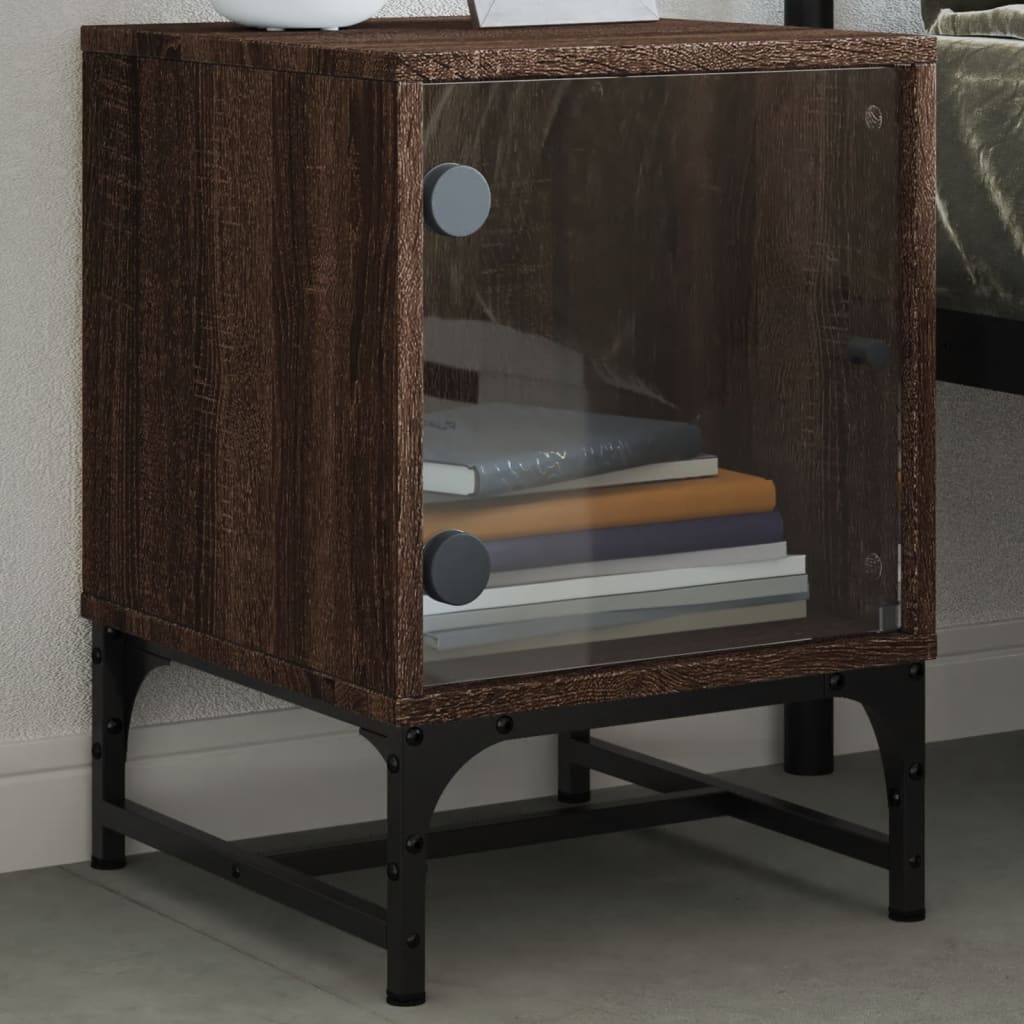 Bedside Cabinet with Glass Door Brown Oak 35x37x50 cm
