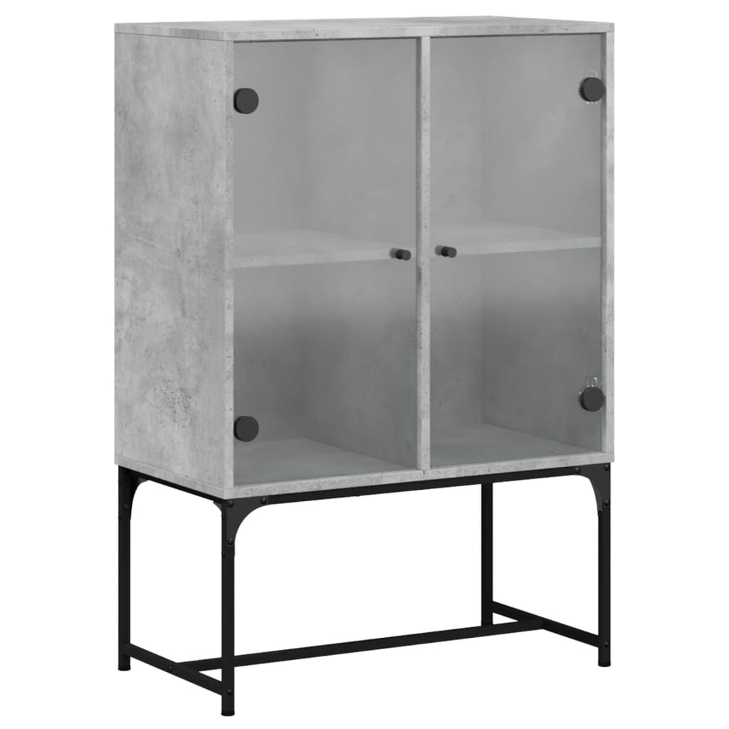Side Cabinet with Glass Doors Concrete Grey 69x37x100 cm