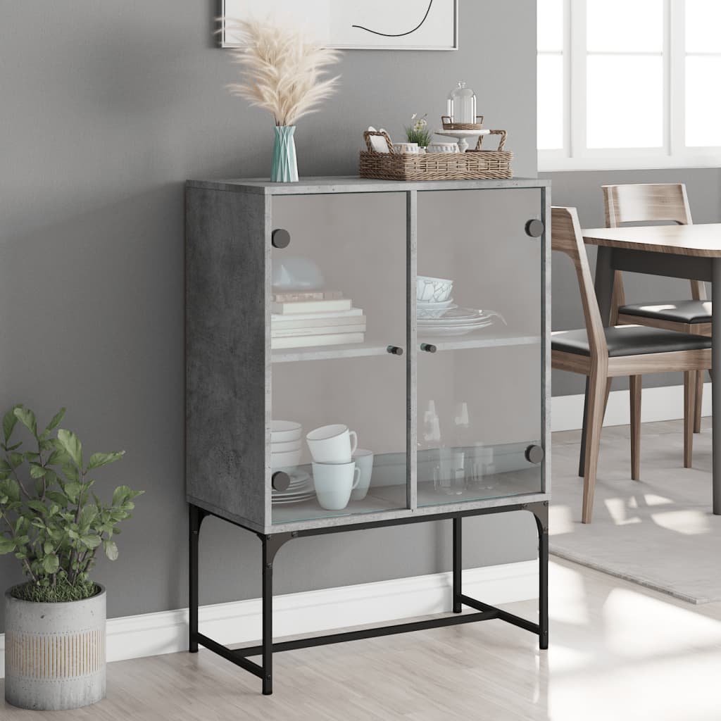 Side Cabinet with Glass Doors Concrete Grey 69x37x100 cm