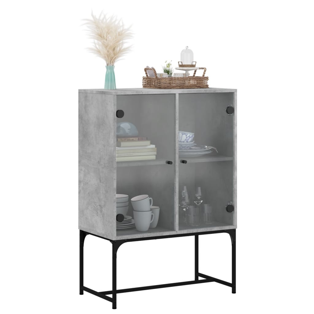 Side Cabinet with Glass Doors Concrete Grey 69x37x100 cm
