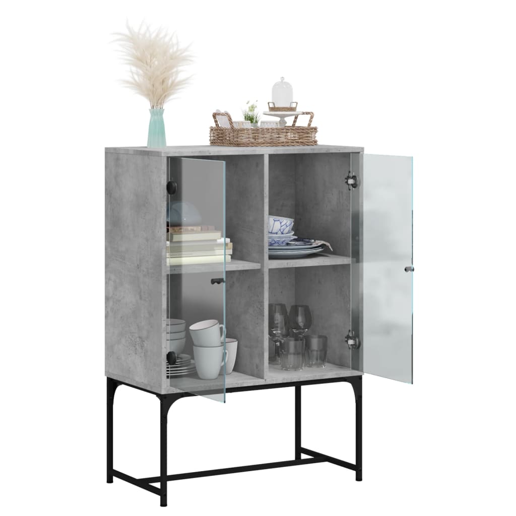 Side Cabinet with Glass Doors Concrete Grey 69x37x100 cm