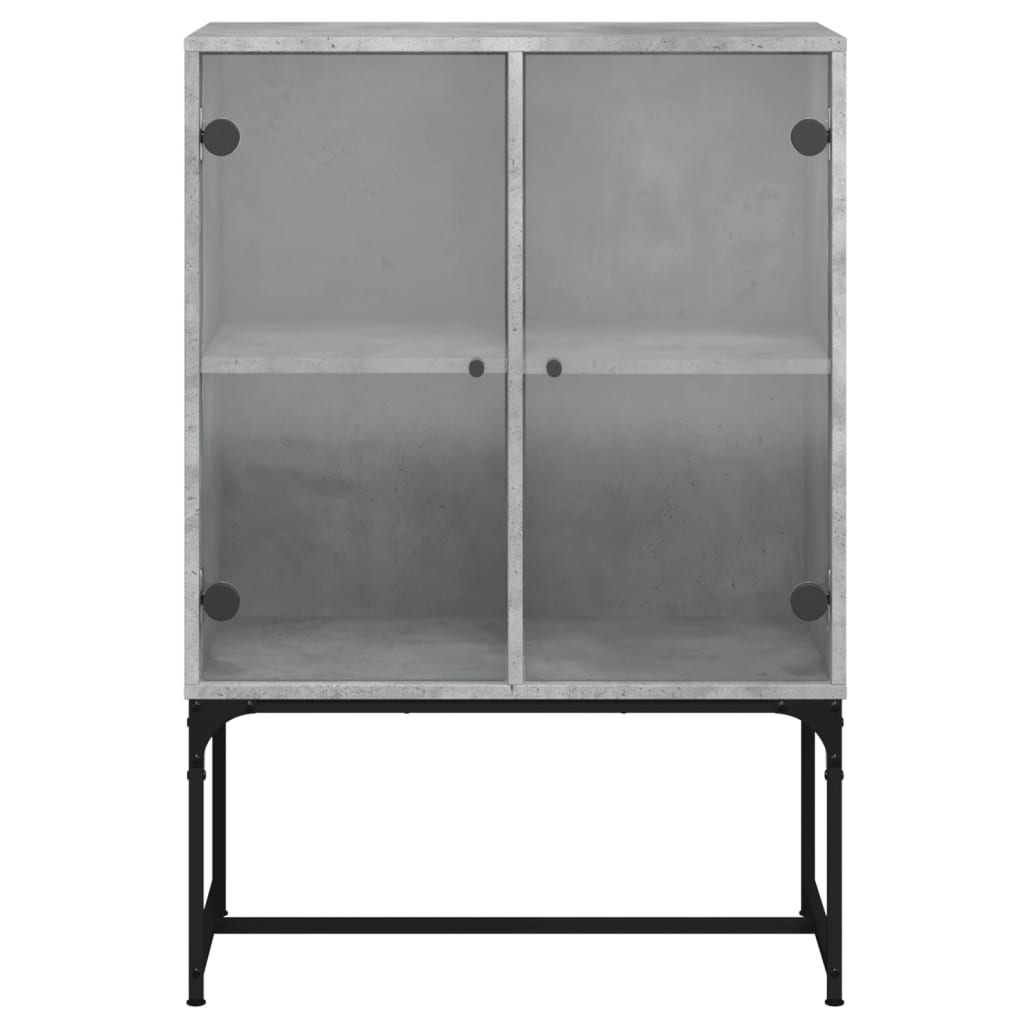 Side Cabinet with Glass Doors Concrete Grey 69x37x100 cm