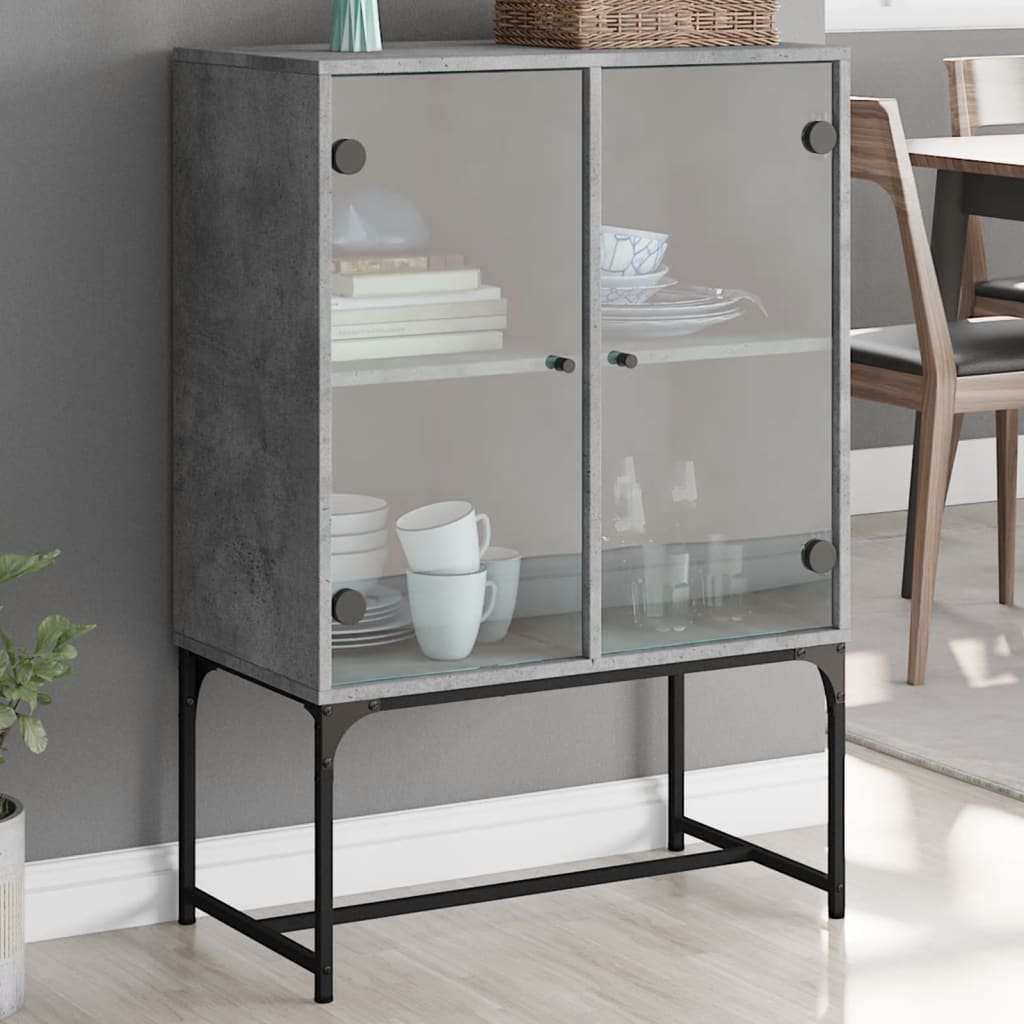 Side Cabinet with Glass Doors Concrete Grey 69x37x100 cm