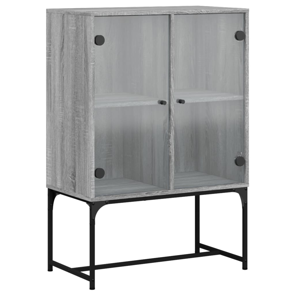 Side Cabinet with Glass Doors Grey Sonoma 69x37x100 cm