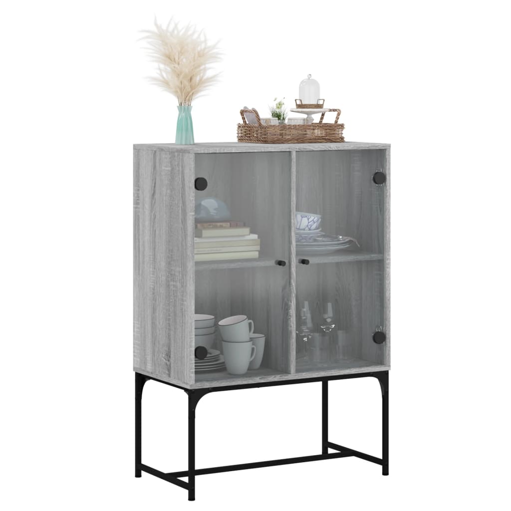 Side Cabinet with Glass Doors Grey Sonoma 69x37x100 cm