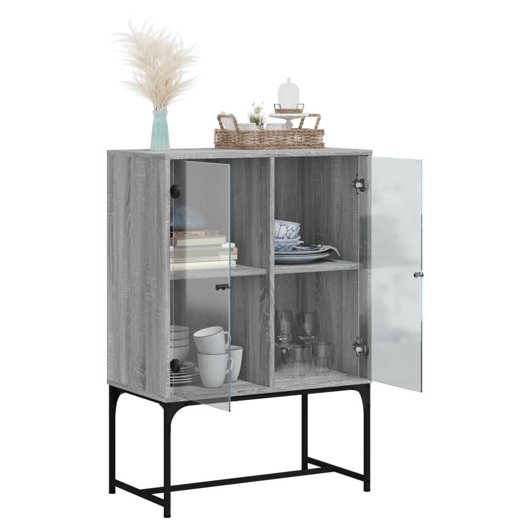 Side Cabinet with Glass Doors Grey Sonoma 69x37x100 cm