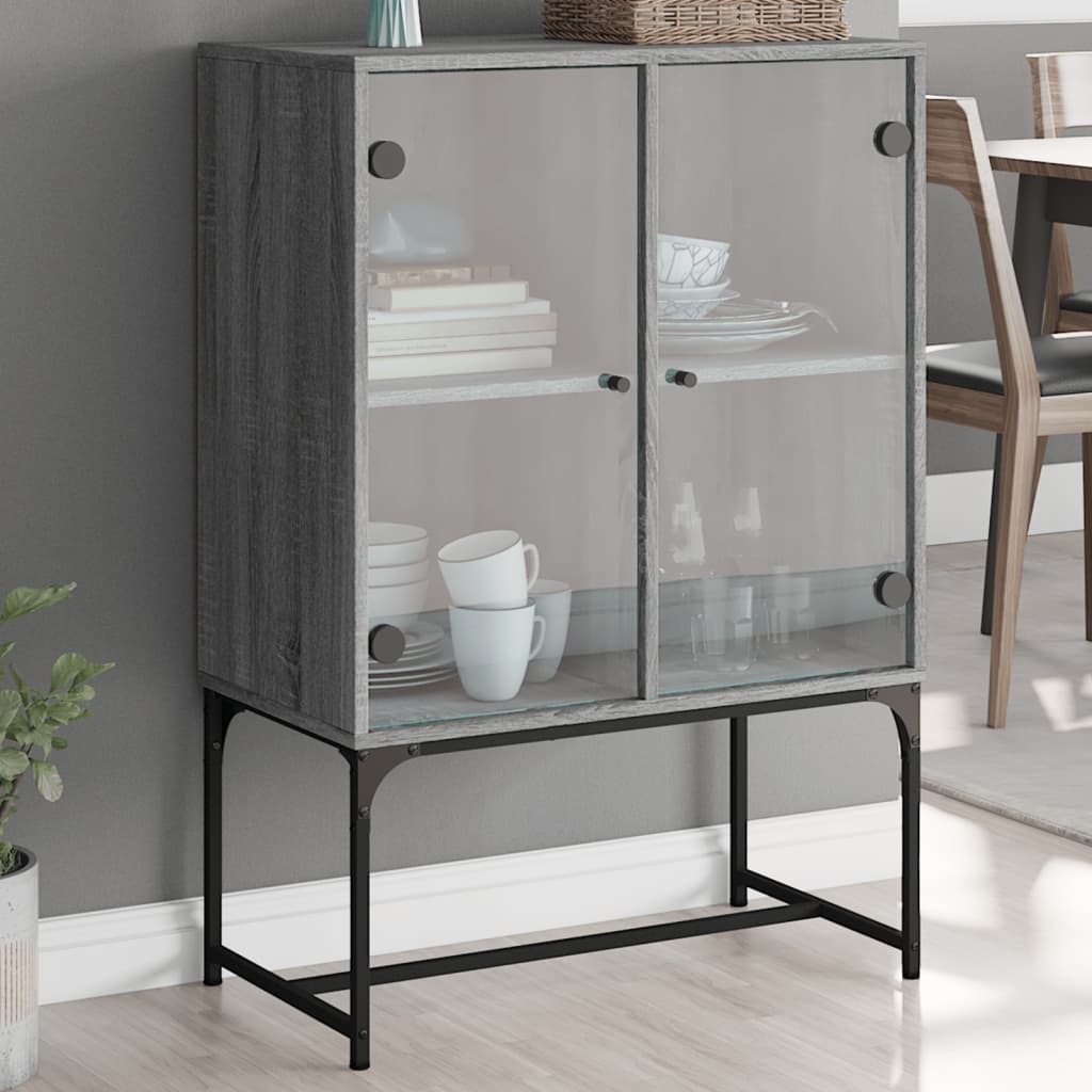 Side Cabinet with Glass Doors Grey Sonoma 69x37x100 cm
