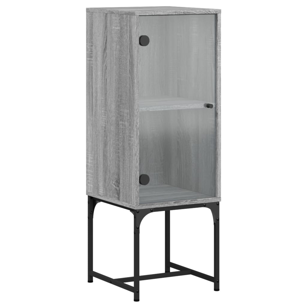 Side Cabinet with Glass Doors Grey Sonoma 35x37x100 cm