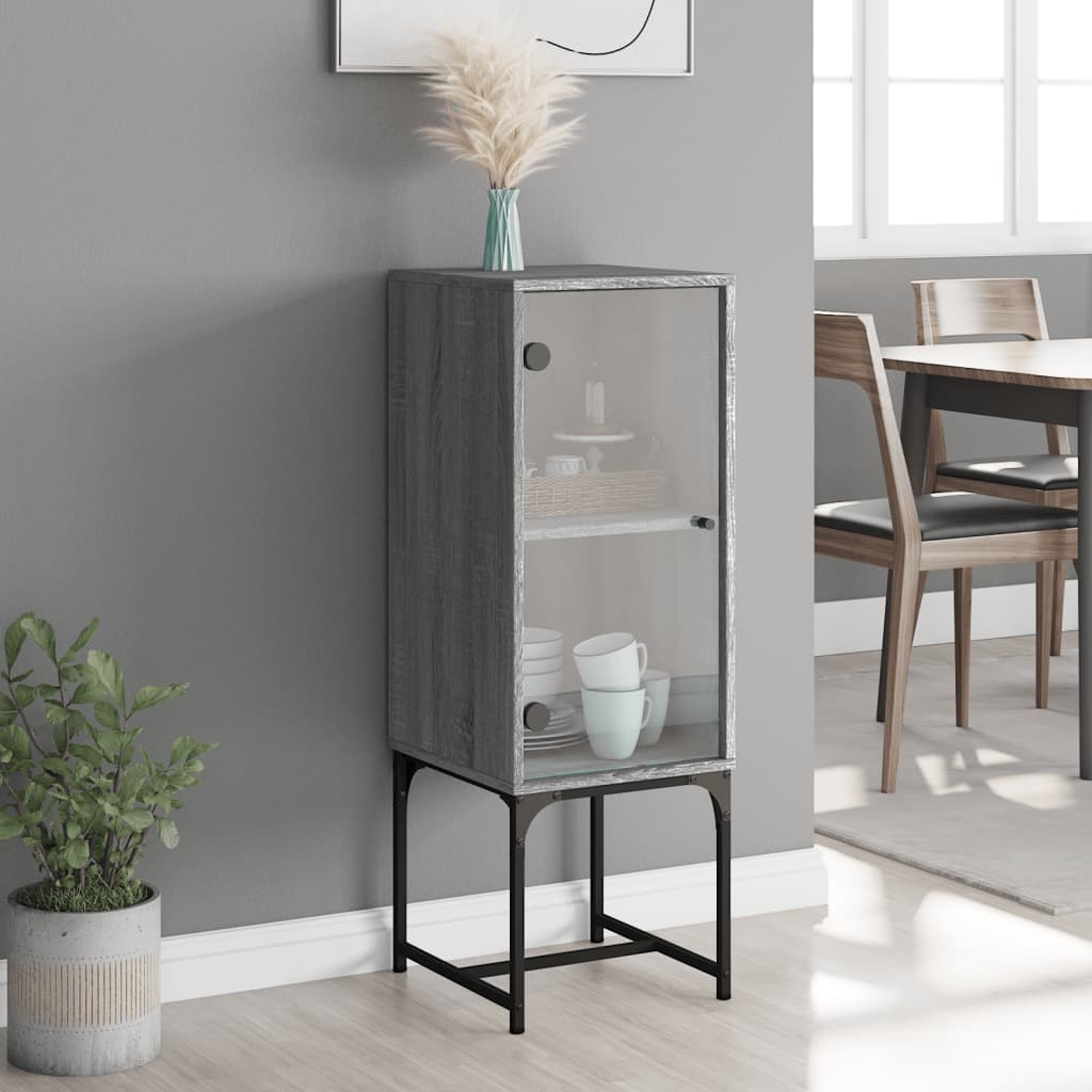 Side Cabinet with Glass Doors Grey Sonoma 35x37x100 cm