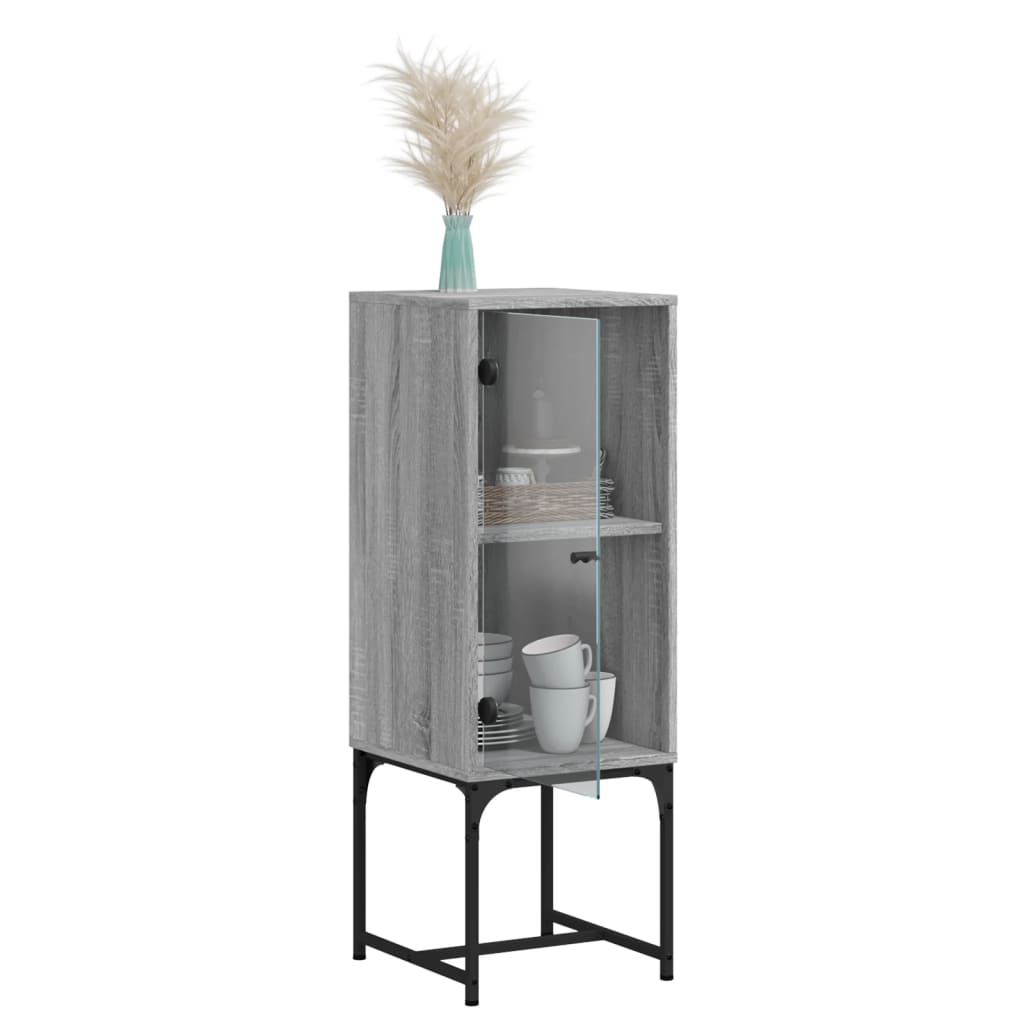 Side Cabinet with Glass Doors Grey Sonoma 35x37x100 cm