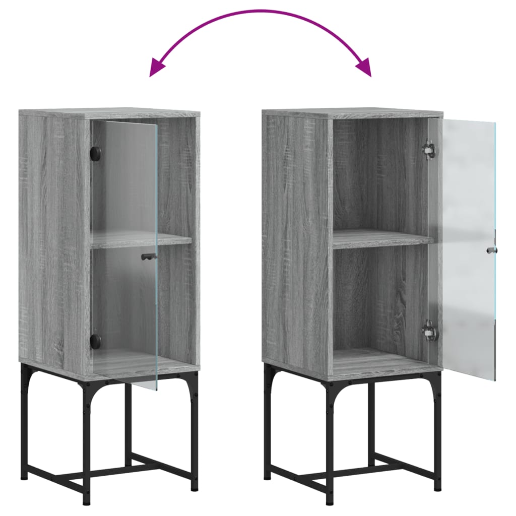 Side Cabinet with Glass Doors Grey Sonoma 35x37x100 cm