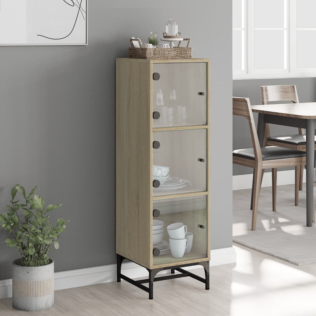 Highboard with Glass Doors Sonoma Oak 35x37x120 cm