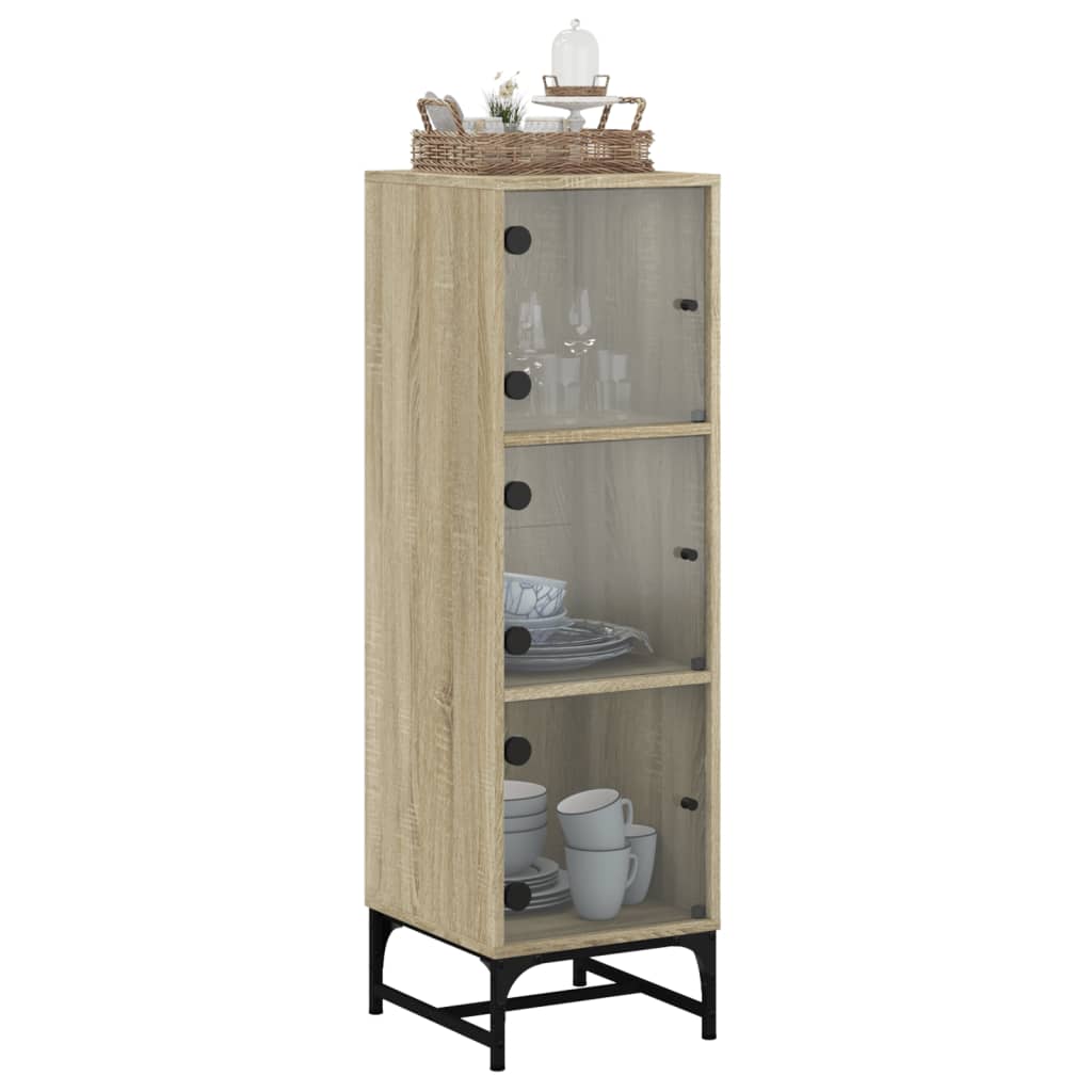 Highboard with Glass Doors Sonoma Oak 35x37x120 cm