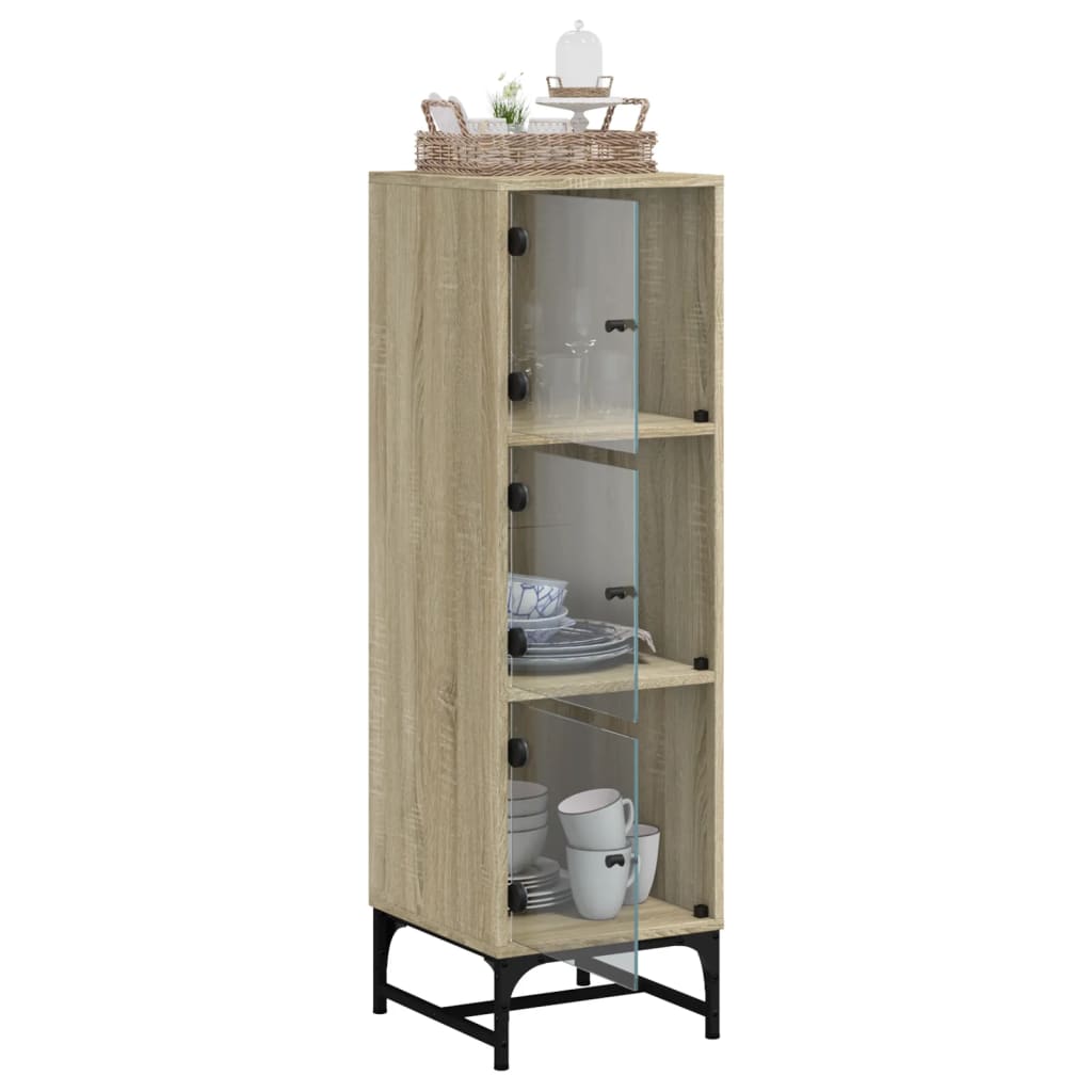 Highboard with Glass Doors Sonoma Oak 35x37x120 cm