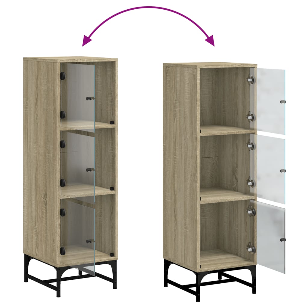 Highboard with Glass Doors Sonoma Oak 35x37x120 cm