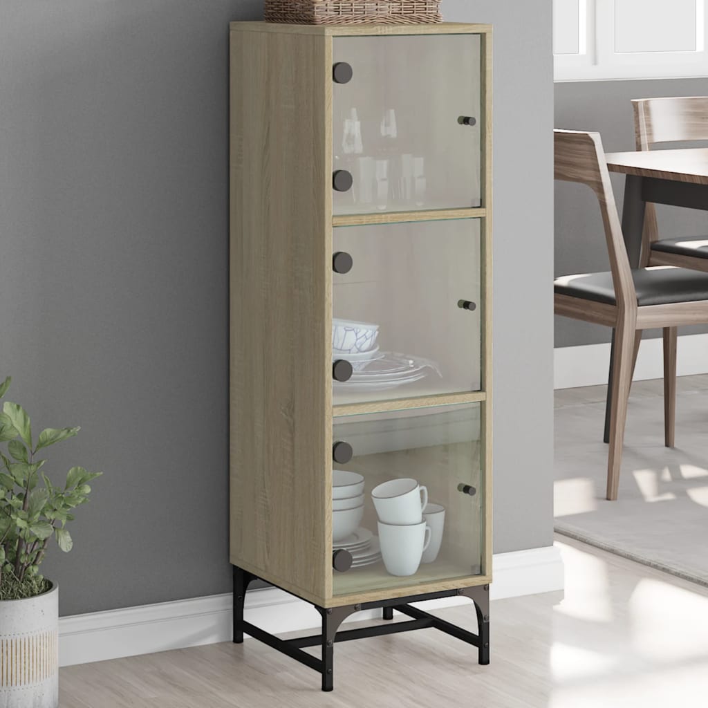 Highboard with Glass Doors Sonoma Oak 35x37x120 cm
