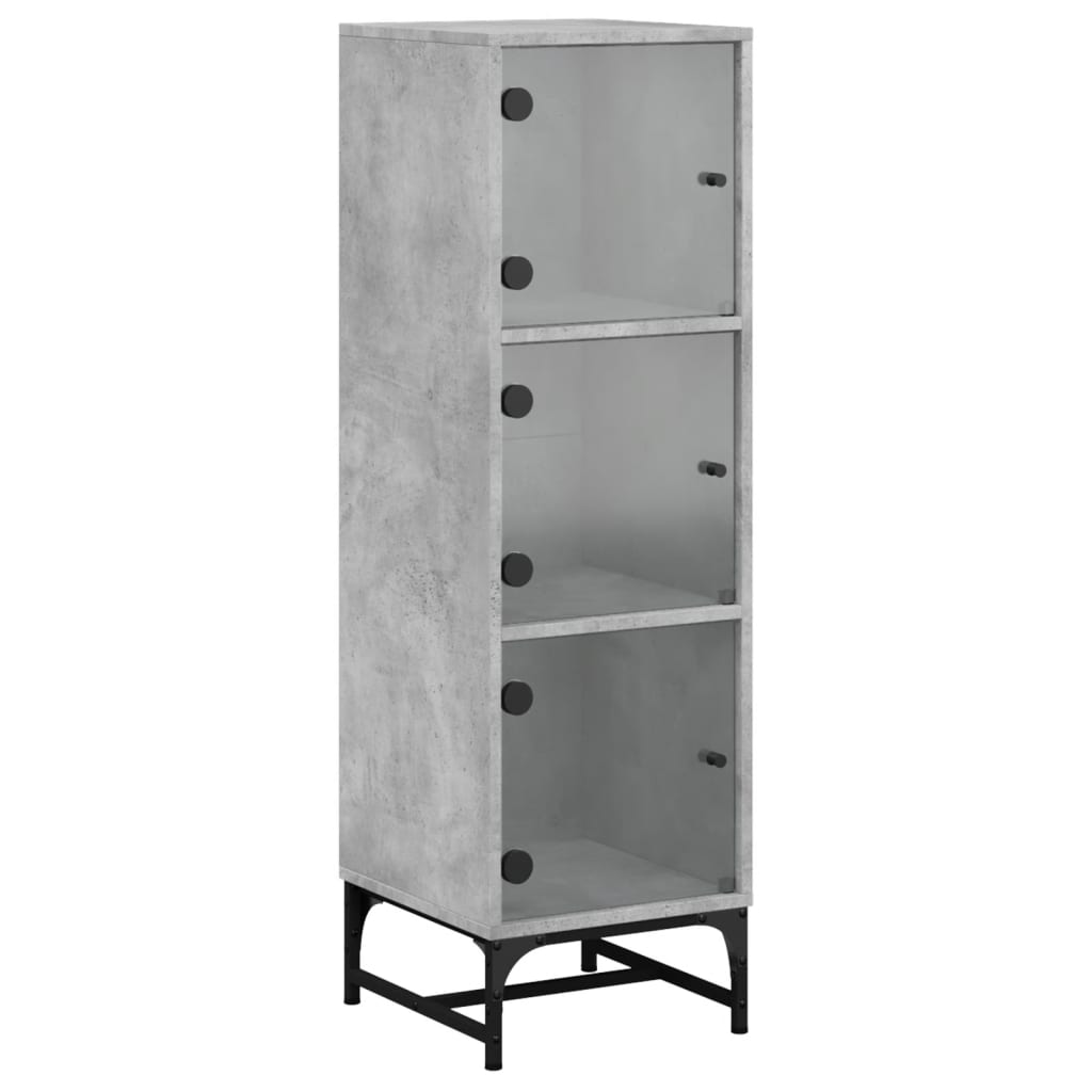 Highboard with Glass Doors Concrete Grey 35x37x120 cm