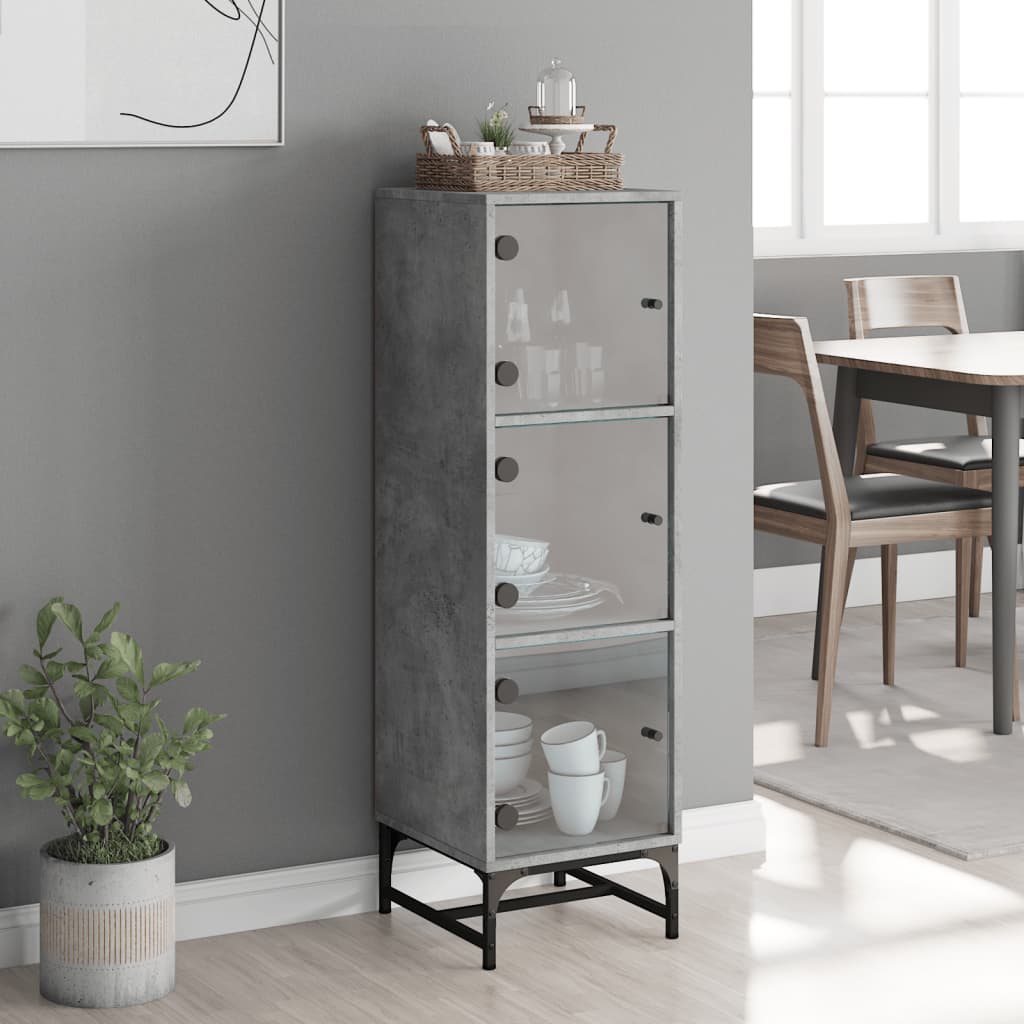 Highboard with Glass Doors Concrete Grey 35x37x120 cm