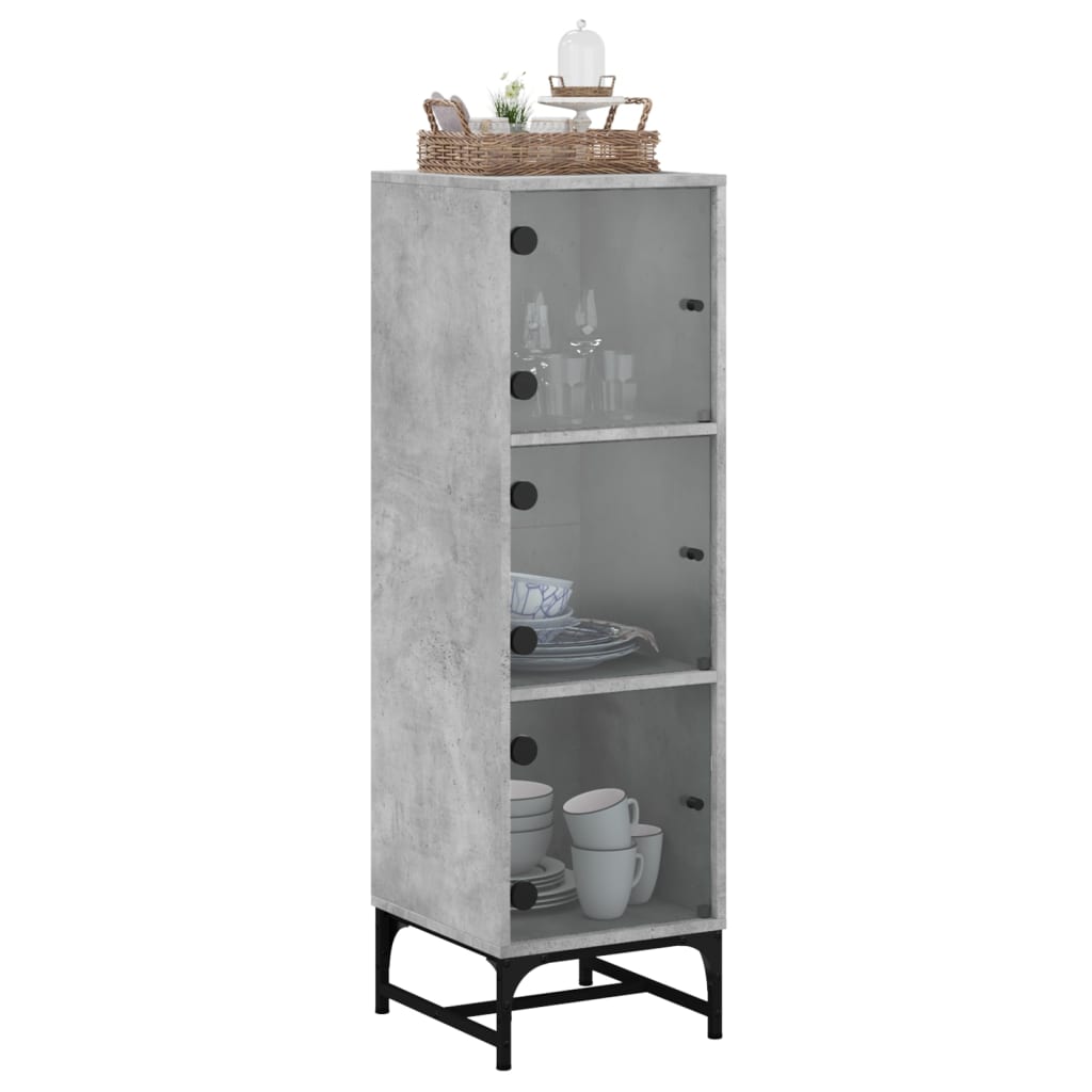 Highboard with Glass Doors Concrete Grey 35x37x120 cm