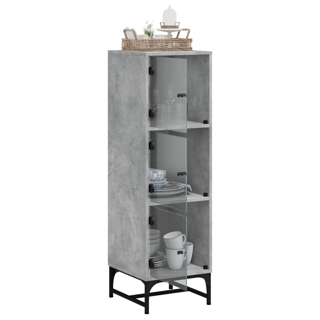 Highboard with Glass Doors Concrete Grey 35x37x120 cm